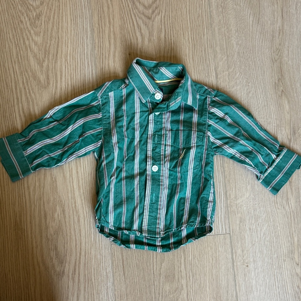 Nautica Green and White Striped Kids Button Down Shirt